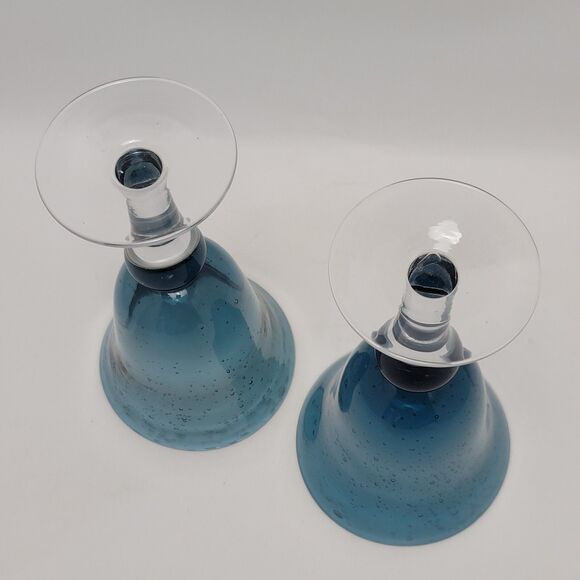 Artland Iris Seeded Cobalt Blue Hand Blown Bubbles Glasses Water Wine Goblets - Picture 8 of 8
